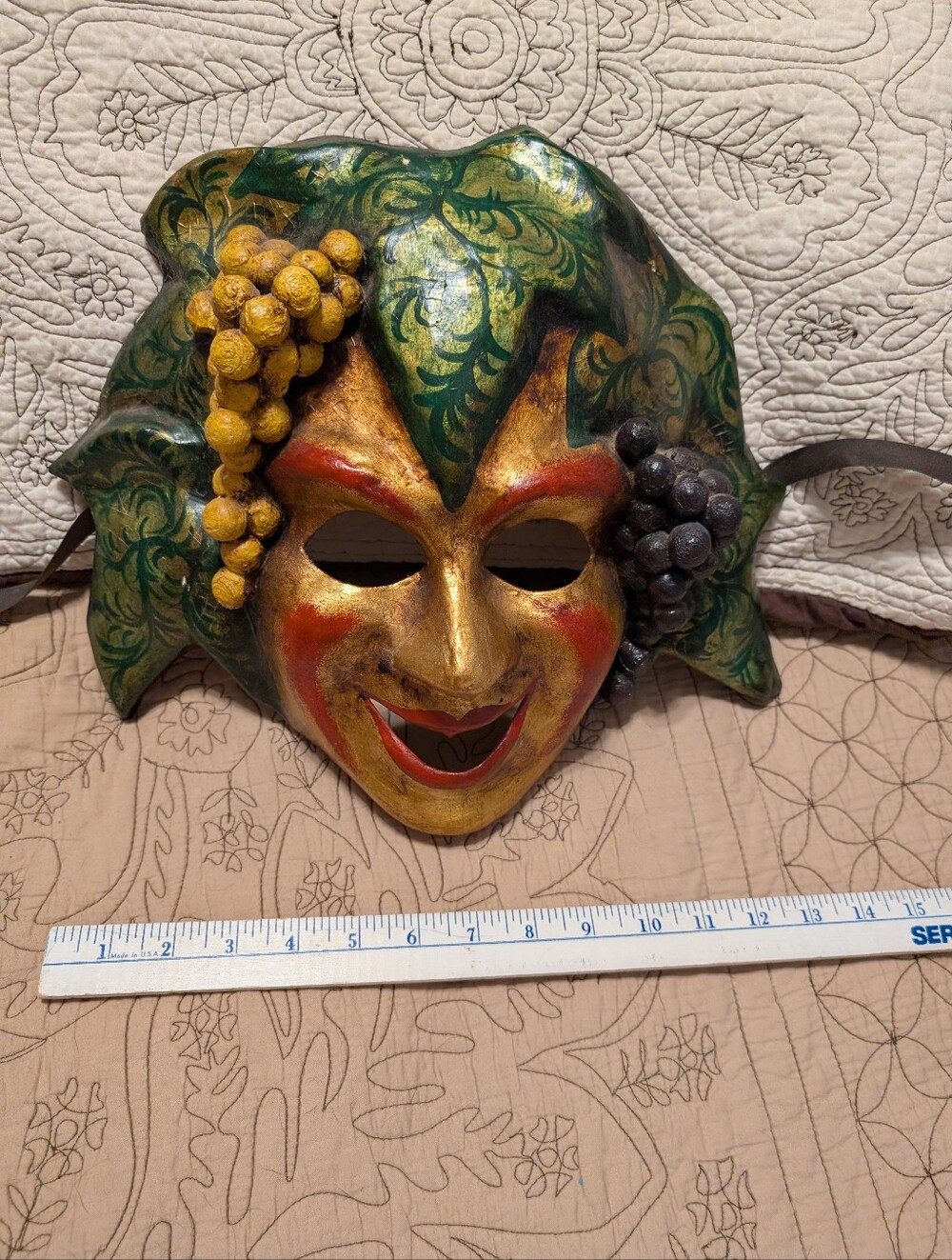 Balocoloc Venetian Jester Mask with Gilded Finish and Grape Accents